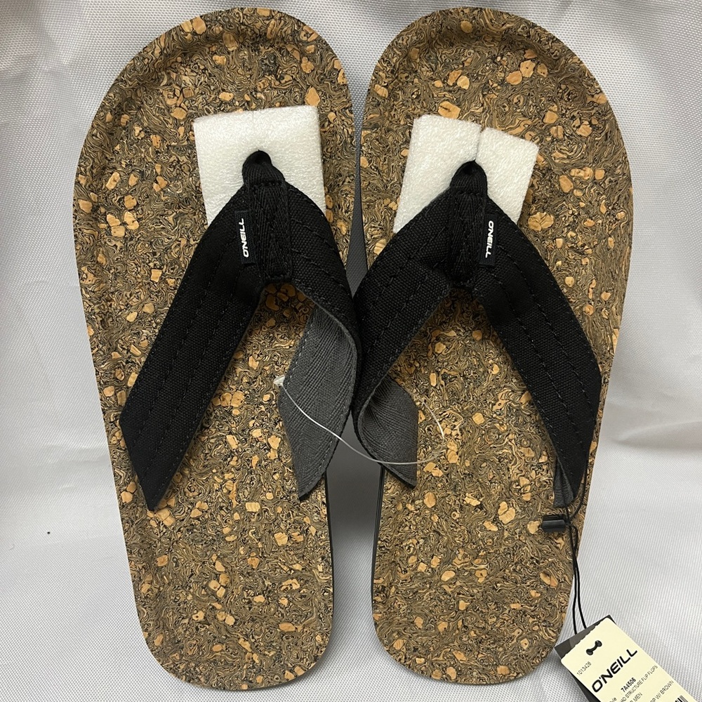O’Neill Men’s Chad Structure Black AOP w/Brown Flip Flop Sandals Size 9